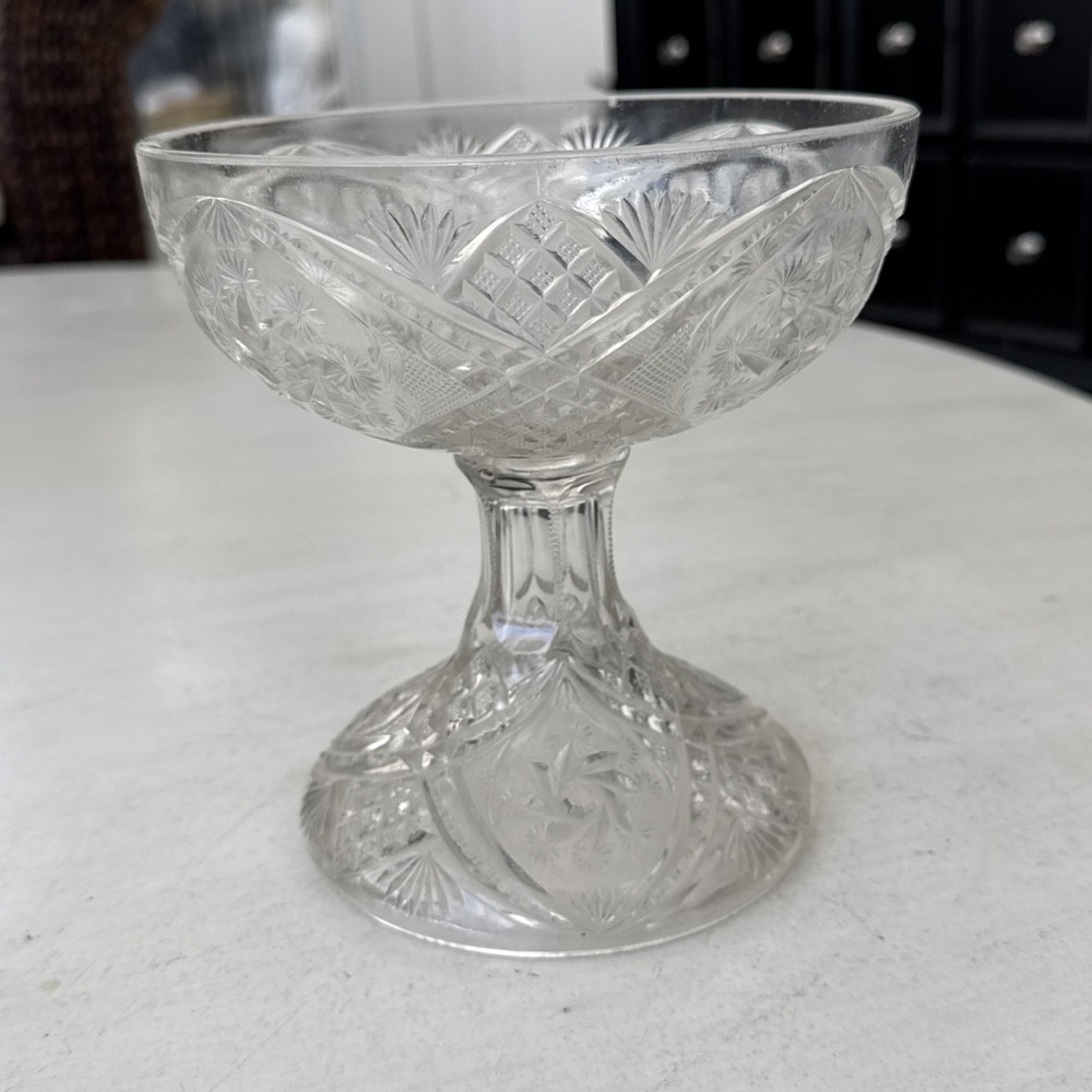 Antique Cut Glass Crystal 6.5" Pedestal Bowl - American Brilliant Period ABP ATQ